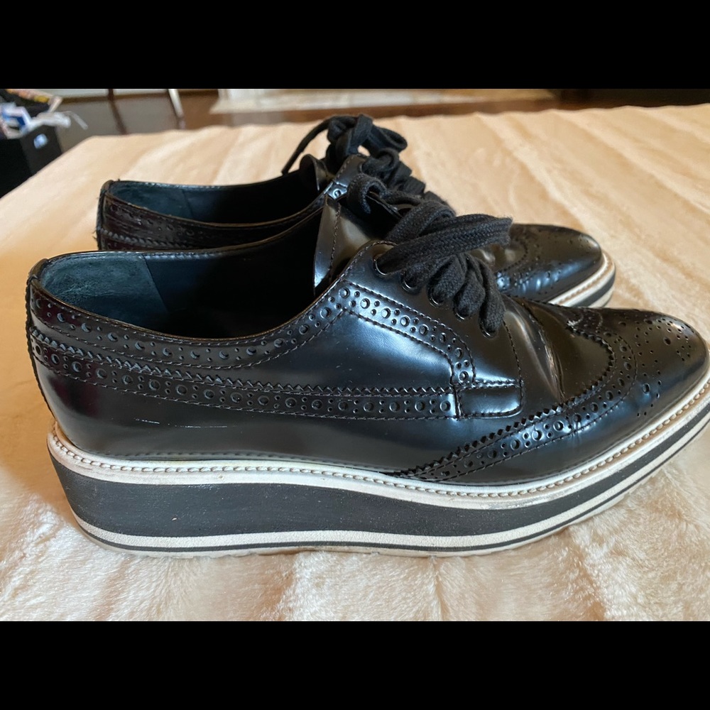 Prada Black Platform Brogue Loafers
